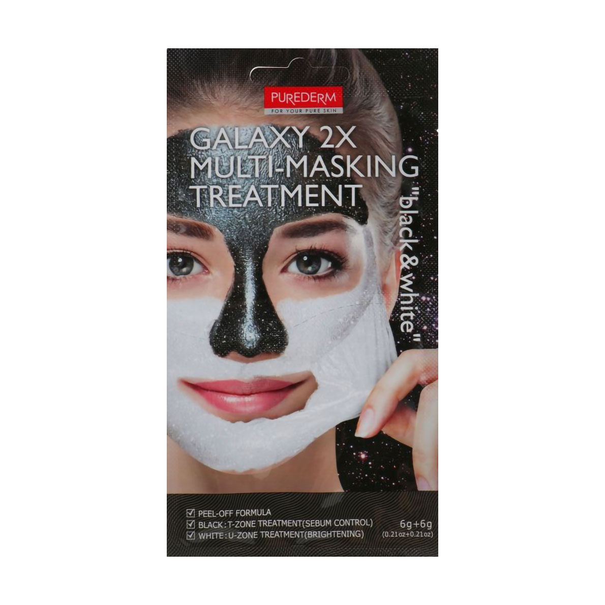 Мультимаска-плівка для обличчя Purederm Galaxy 2Х Multi-Masking Treatment Black &amp; White, 2*6 г